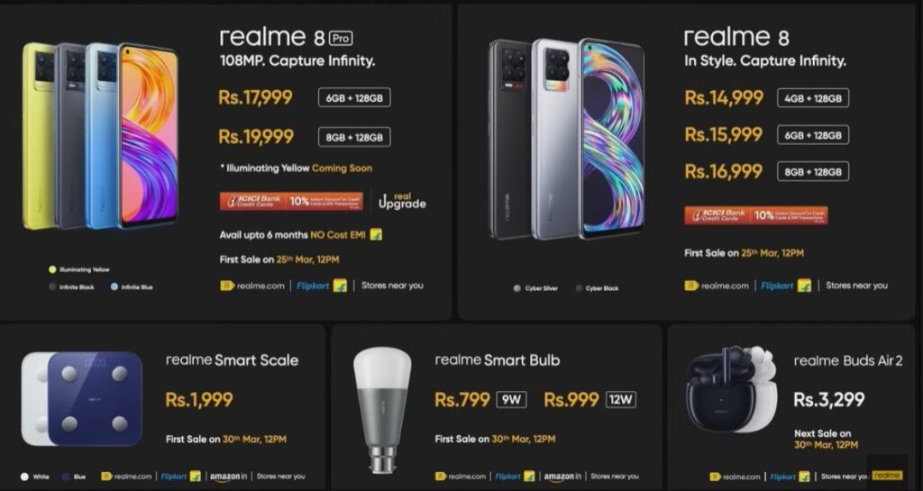 Realme 8 and 8 Pro Price