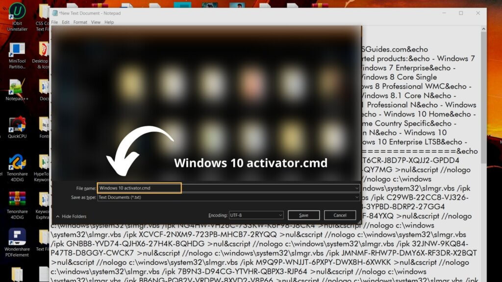 windows 10 activator save as cmd
