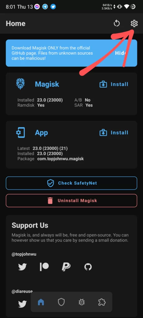 click magisk settings